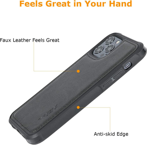 Molzar MAG Series iPhone 12 and 12 Pro Case, Faux Leather with Built-in Metal Plate for Magnetic Mount