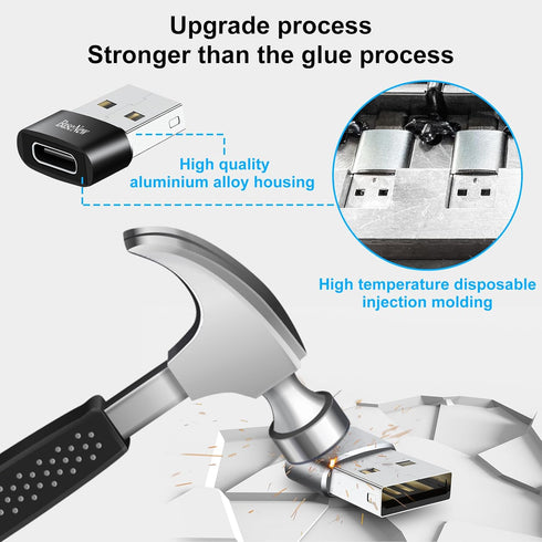 USB to USB C Adapter 10 Pack, USB A to USB C Converter for iPhone 15/14/13 Pro, iPad Air, AirPods, Black+Grey