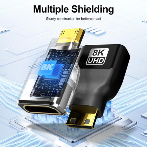 JHAOUS 8K@60Hz 4K@144Hz Mini HDMI to HDMI Adapter, Gold-Plated Converter, Female to Mini HDMI Male Adapter for DSLR