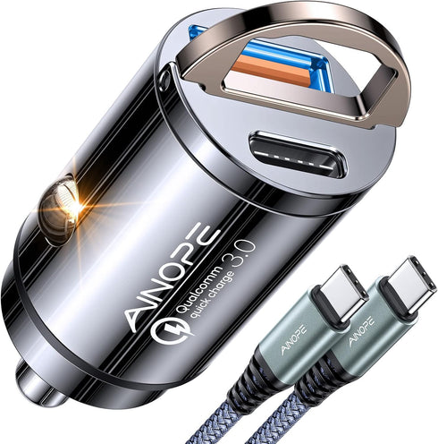 AINOPE 90W USB C Car Charger, Super Fast Charging, Fast Car Charger with 3.3ft Nylon Type C Cable, Mini Cigarette