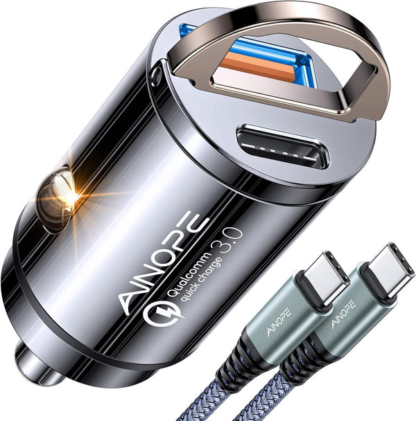 AINOPE 90W USB C Car Charger, Super Fast Charging, Fast Car Charger with 3.3ft Nylon Type C Cable, Mini Cigarette