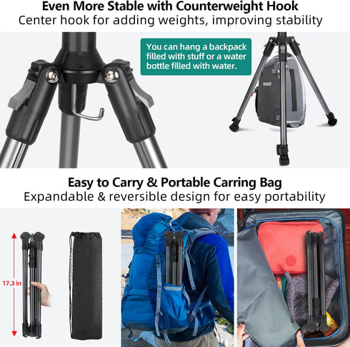 JEBUTU 6.6ft/2m Extendable Photography Light Stand, Adjustable Aluminum Light Tripod Stand for Travel, Reversible