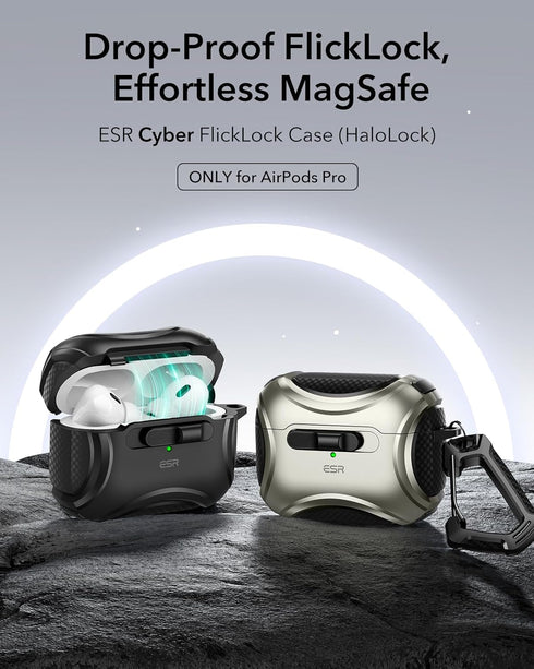 ESR AirPods Pro Case (2023/2022/2019, 2nd/1st Gen), Compatible with USB-C/Lightning, Effortless MagSafe, Black