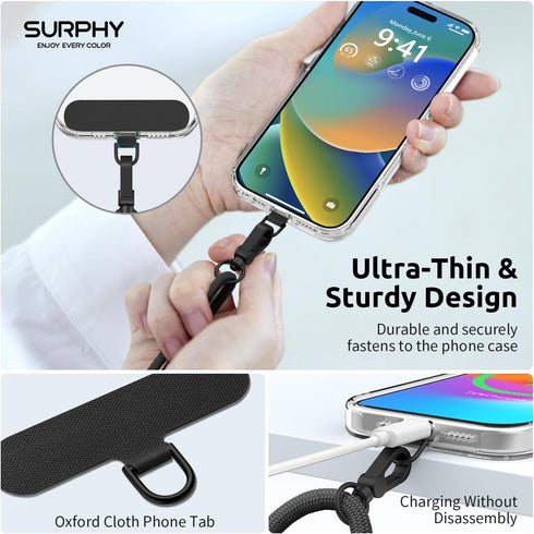 2 Pack SURPHY Phone Lanyard, Adjustable Phone Strap Crossbody with Cell Phone Tether Tab, Premium Metal Buckles