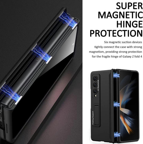 Miimall Galaxy Z Fold 4 Case with Privacy Screen Protector, Adjustable Kickstand & Magnetic Hinge Protection (Black)