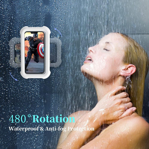 OOLYICO Upgraded Waterproof Shower Phone Holder Case with Touch Screen, 480° Rotating Wall Mount Shelf for 4"-7" Cell