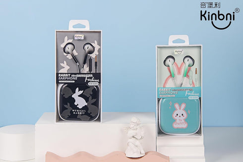 QearFun Bunny Earbuds for Kids, Kawakii Wired Earbud & in-Ear Headphones Gift for School Girls and Boys with Microphone and Lovely Earphones Storage Case(Black)