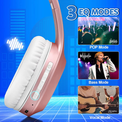 Rydohi 68H Headset 3EQ V5.3 Wireless Bluetooth Headphones Over Ear Playtime HiFi Stereo with Microphone and Modes