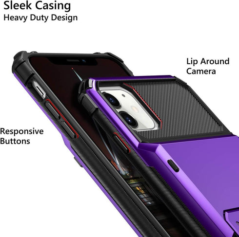 Vofolen Wallet Case for iPhone 11, 4-Card Holder ID Slot, Anti-Scratch Dual Layer Hybrid TPU Bumper, Purple