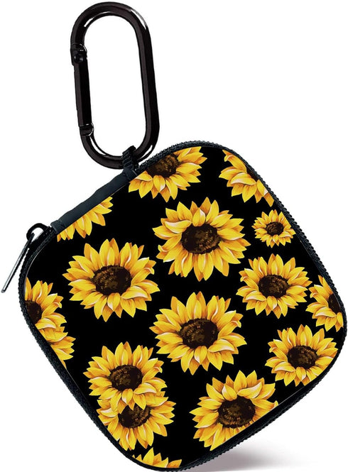 Earbud Case,Headphone Organizer Earbud Storage Bag, Hard EVA Shockproof Cover Carrying Case with Carabiner Clip Compatible with AirPods Pro 2nd /3/2/1 Galaxy Buds (Sunflower)