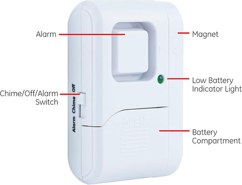 GE Personal Security Window and Door Alarm, 4 Pack, DIY Protection, Wireless Chime/Alarm, White