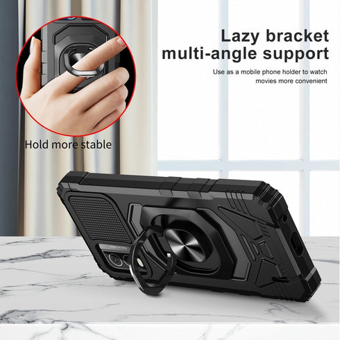 TJS Nokia C210 Case with Tempered Glass Screen Protector, Heavy Duty Drop Protection (Black)