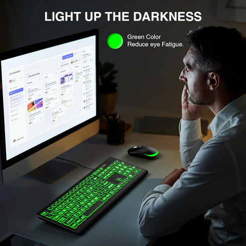 SABLUTE Large Print Backlit Keyboard, Wired USB Lighted Computer Keyboard with 7-Color Backlit for PC, Laptop