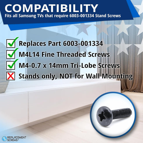 ReplacementScrews 6003-001334 (M4XL14) Set 4 TV Stand Screws Compatible with Samsung