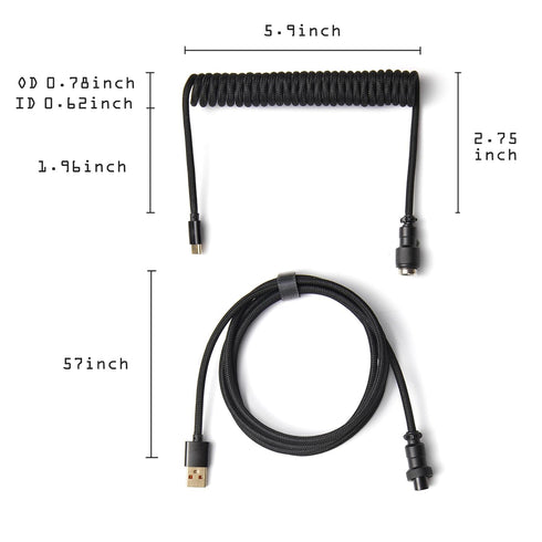 USB C Coiled Cable, Double-Sleeved Mechanical Coiled USB C Cable with Detachable Metal Aviator, USB-C to USB-A (White)