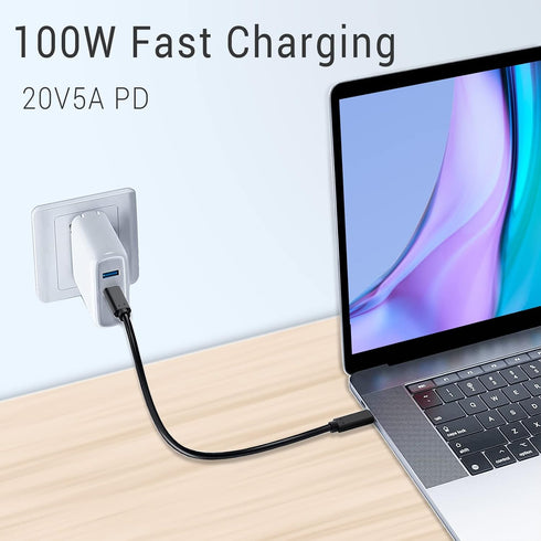 1FT USB C to USB C Cable 100W 2 Packs, Short USB C 3.1 Fast Charging PD Cord, 10Gbps High Speed Data, 4K@60Hz Video Output Compatible for iPhone 15/15 Plus/15 Pro Max, MacBook, Monitor, SSD