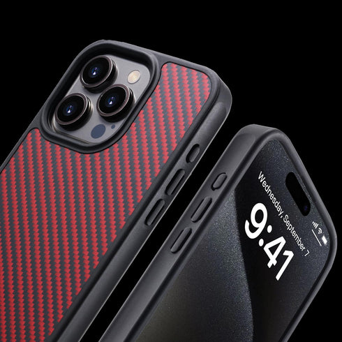 Carbon Fiber Case for iPhone 15 Pro Compatible with MagSafe, Slim & Light, Military-Grade Drop Cover, Black/Red
