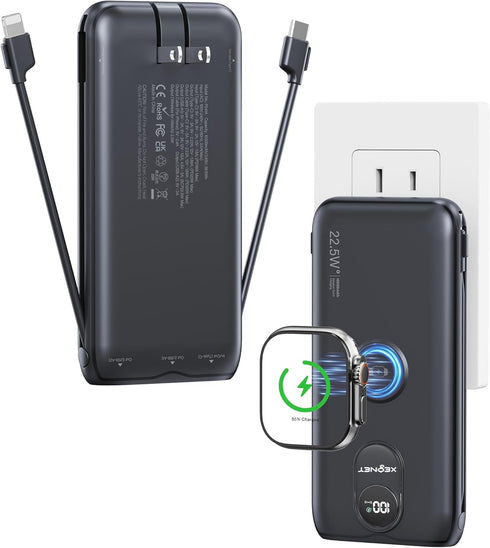 XEGNER Portable Charger, 10000mAh 22.5W Power Bank Fast Charging with Wall Plug, Built-in