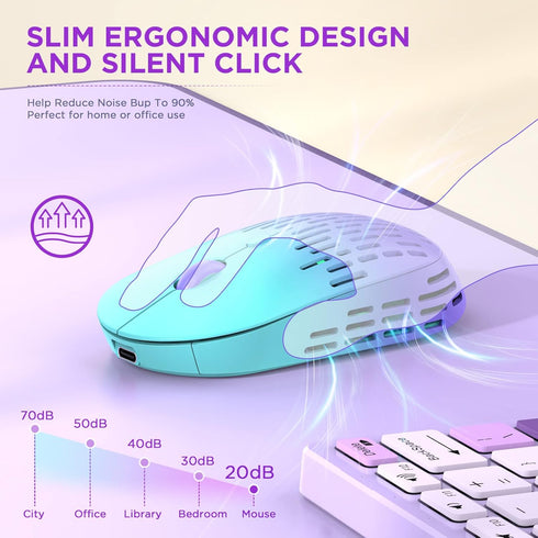 Bluetooth Wireless Mouse - Dual Mode Rechargeable Silent Computer Mice with 2.4G Type C Receiver for MacBook, Laptop