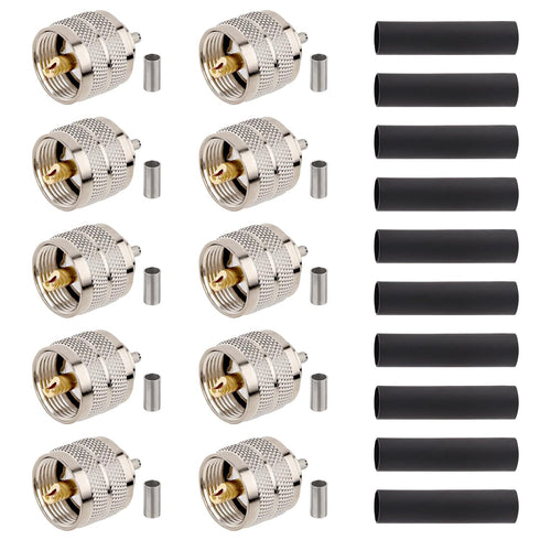PL-259 Male Crimp Connector, UHF SO239 Crimp Coax Connector for RG316 RG174 Coaxial Cable (Pack of 10)