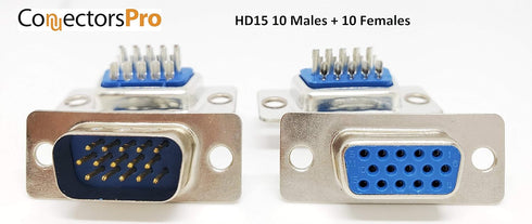 Pc Accessories 10 Pairs D-Sub HD15 High Density Solder Male and DB HD15 Female Connector 20-Pack (10 Male + 10 Female)