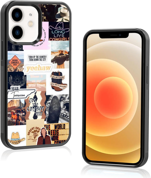 Western Country Music Artist Collage Phone Case for iPhone 12 Mini, TPU Shockproof Cowboy Boots Hat Cover Gift
