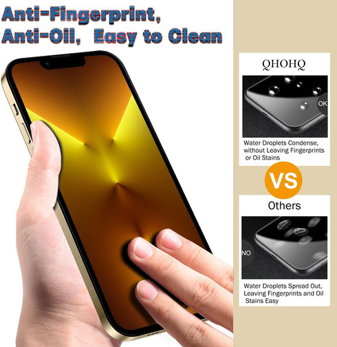 QHOHQ 3 Pack Screen Protector for iPhone 13 Pro 6.1 Inch with Tempered Glass Camera Lens Protector, Ultra HD, 9H
