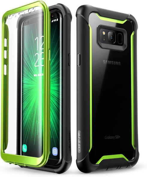 i-Blason Ares Full-Body Rugged Clear Bumper Case with Screen Protector for Samsung Galaxy S8+ Plus, Black/Green