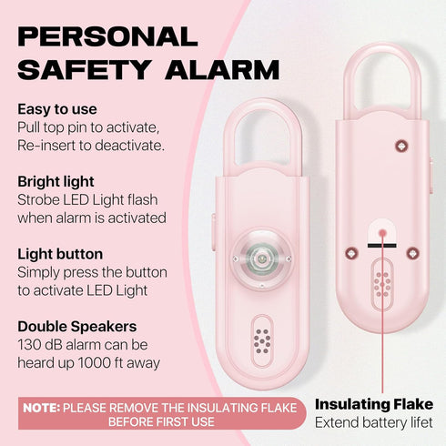 Personal Safety Alarm for Women, 130dB Loud Siren with SOS Strobe Light and Flashlight for Emergency Alerts
