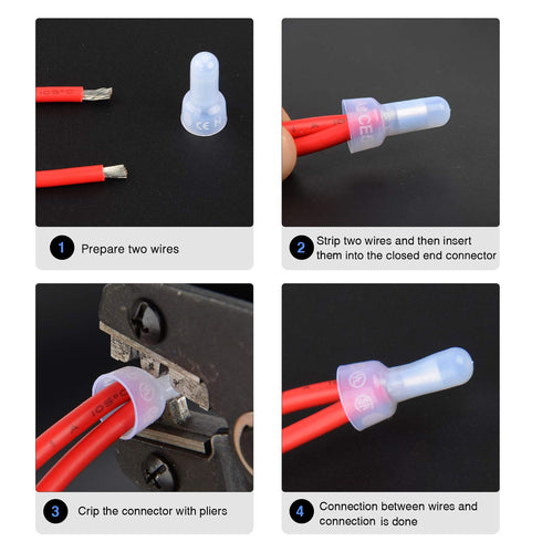 Nilight - 50036R Closed End Crimp Terminal, 300 pcs 22-16/16-14/12-10 Gauge Nylon Wire Connector Kit