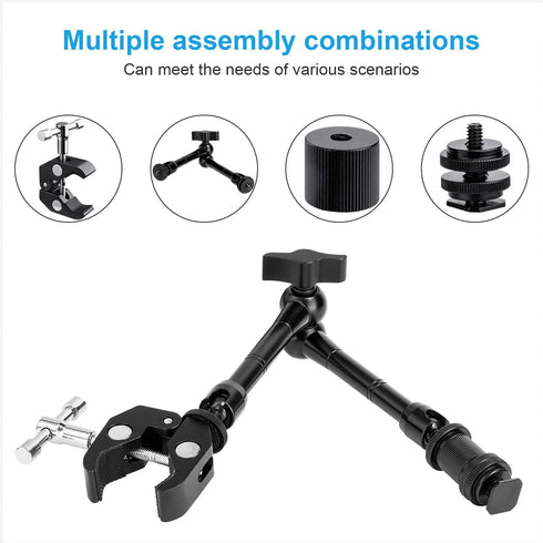 FOMITO 11 inch Magic Arm with Super Clamp, Adjustable Articulating Arm for DSLR Camera Rig, LCD Monitor, LED Lights