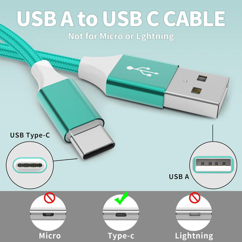 USB C Cable, 6 Pack Type C Charger Fast Charging Cable, Nylon Braided Android Charger for iPhone 15, Samsung Galaxy,