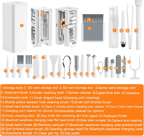 LOKEKE 32-in-1 Multifunctional Cleaning Brush Kit, All-in-One Laptop Cleaning Tool, Portable Electronics Cleaning Brush