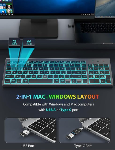 SABLUTE Wireless Keyboard and Mouse Combo - Backlit Compact Quiet Keyboard with RGB Mouse, Rechargeable, Slim