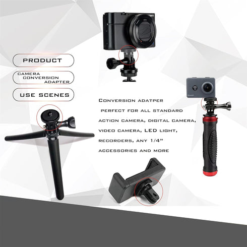 Aluminum Camera Tripod Mount Adapter, 2pcs -20 Conversion Adapter for GoPro, Sony, Insta360 X3, Action Camera