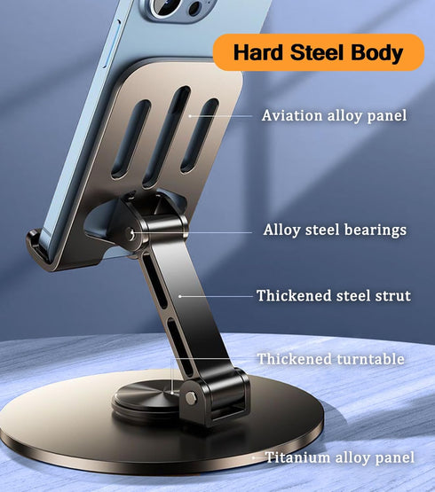Jofnaylr Adjustable/Foldable/360 Desktop Phone Holder, Metal Cell Phone Stand for Desk, Fully Degree Rotating Phone