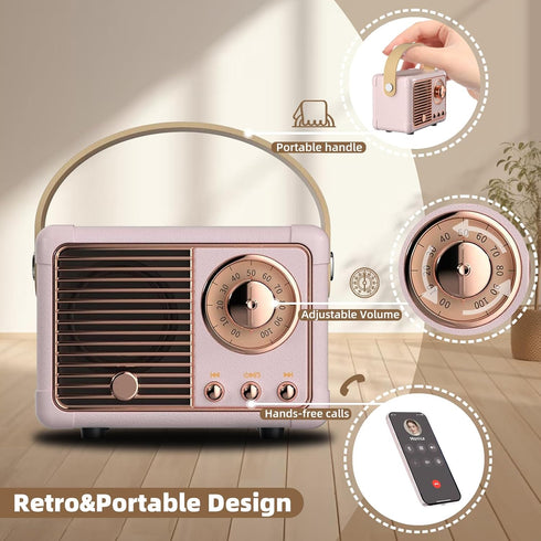 Caulikine Retro Bluetooth Speakers Birthday Gifts for Girls Small Cute Pink Portable Wireless Speaker Gift Ideas