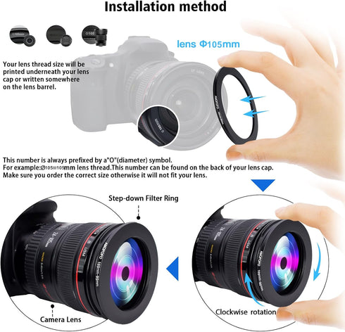 105mm to 95mm Camera Filter Ring, Step-Down Ring Adapter for 95mm UV, ND, CPL Filters