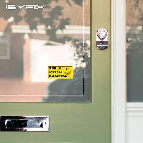 iSYFIX Smile You're on Camera Stickers for Business, 6 Pack 4x2 Inch, Self-Adhesive Vinyl Decal