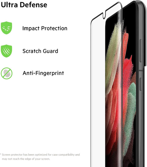 Belkin ScreenForce Tempered Curve Screen Protector for Galaxy S21 Ultra, Easy Application, Case Compatible