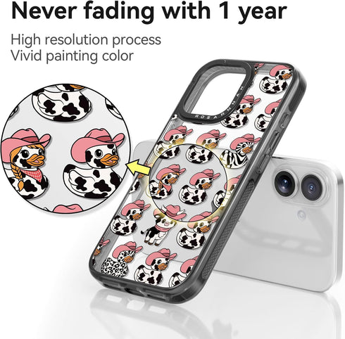 Rosarnnah 17 6.6 (6.3") for iPhone Case Cute - Durable Shockproof ft Drop Impact Phone Case - Funny Milk Cow Ducky