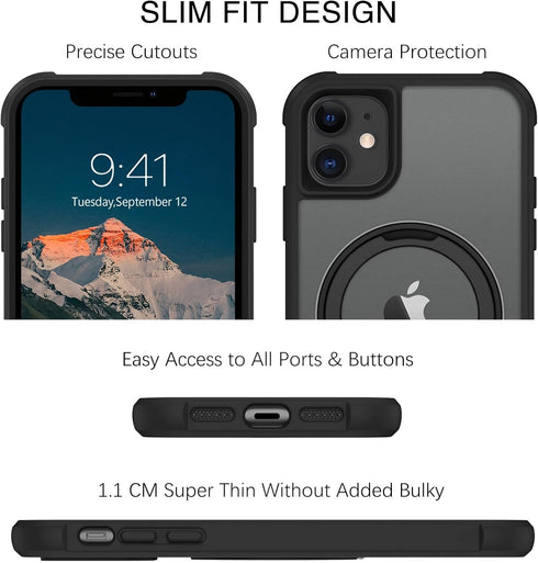BENTOBEN Magnetic Case for iPhone 11, Black, Compatible with MagSafe, Rotatable Ring Holder Kickstand Design