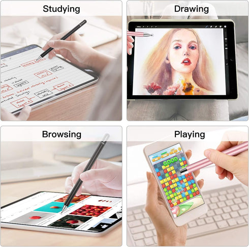 Stylus for iPad (2 Pcs) - Magnetic Disc Universal Stylus for All Capacitive Touch Screens - Black/Rose Gold