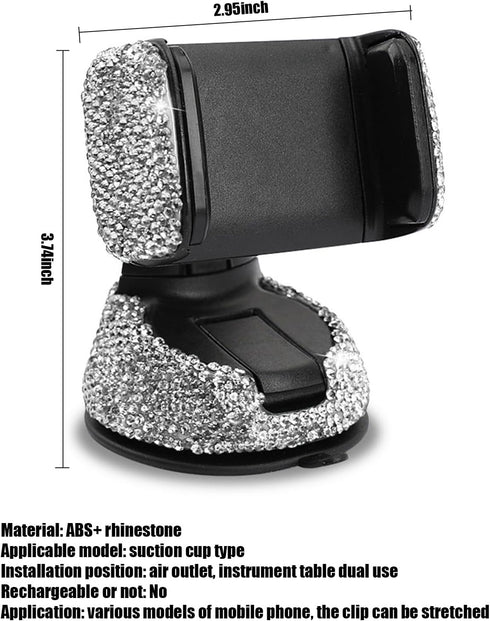 Pack-1 Bling Car Phone Holder, 360 Degrees Adjustable Shiny Car Phone Mount, Universal Crystal Rhinestone Stand