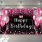 Pink and Black Happy Birthday Backdrop, Glitter Balloon Decorations for Women and Girls Party