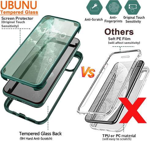 UBUNU for iPhone 12 Pro Max Case with Screen Protector, 360 Full Body Protection Dual Layer Clear Cover, Green