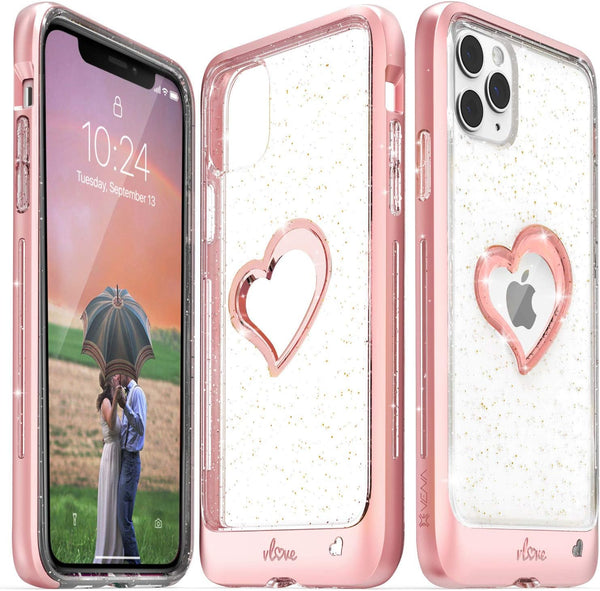 VENA vLove Glitter Clear Case - Rose Gold Compatible with Apple iPhone 11 Pro Max (6.5"-inch 2019)