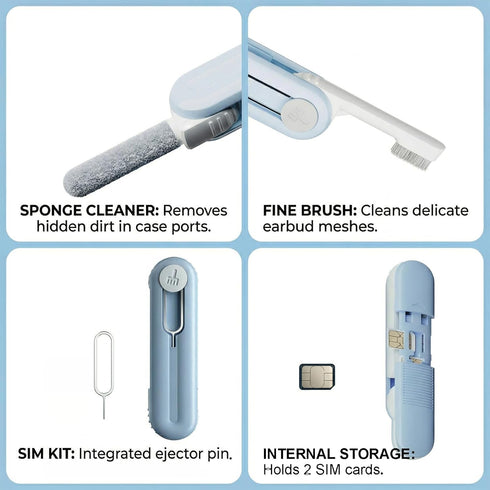 3-in-1 2.8in Electronic Cleaning Kit for Earbuds Phone, Cleaner Tool with High-Density Brush SIM Ejection Pin, Portable
