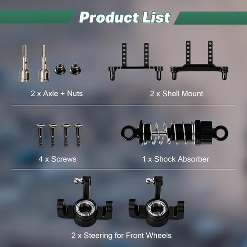 1:18 1/18 Scale RC Car RC Truck Accessories with Shock Absorber, Front and Back Body Pillars Axle, Steering for Front