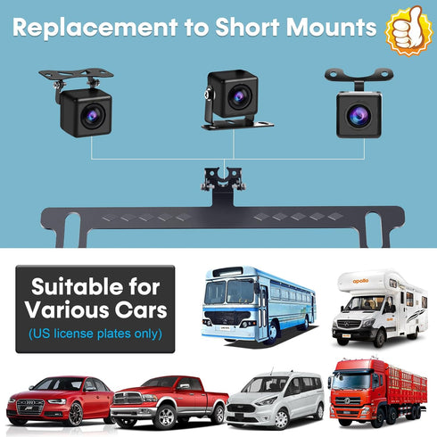 License Plate Bracket for Rear Camera, Universal Mount for Backup Camera, Metal Rust-Proof for Carplay Android Auto